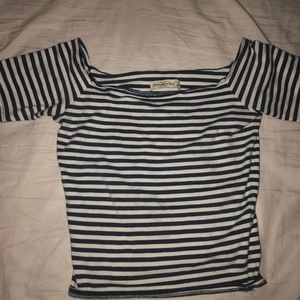 blue & white striped crop top